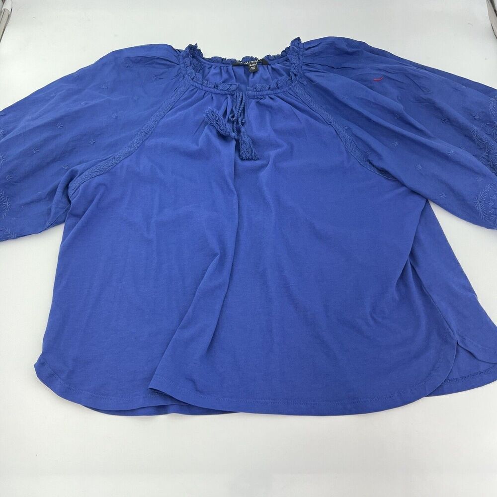 Lauren Ralph Black Label Women's Plus Eyelet Flutter-Sleeve Jersey Top XL Blue